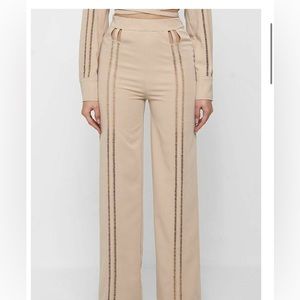 Ladder Detail High Waisted Trousers - Beige - us 4 - NWOT